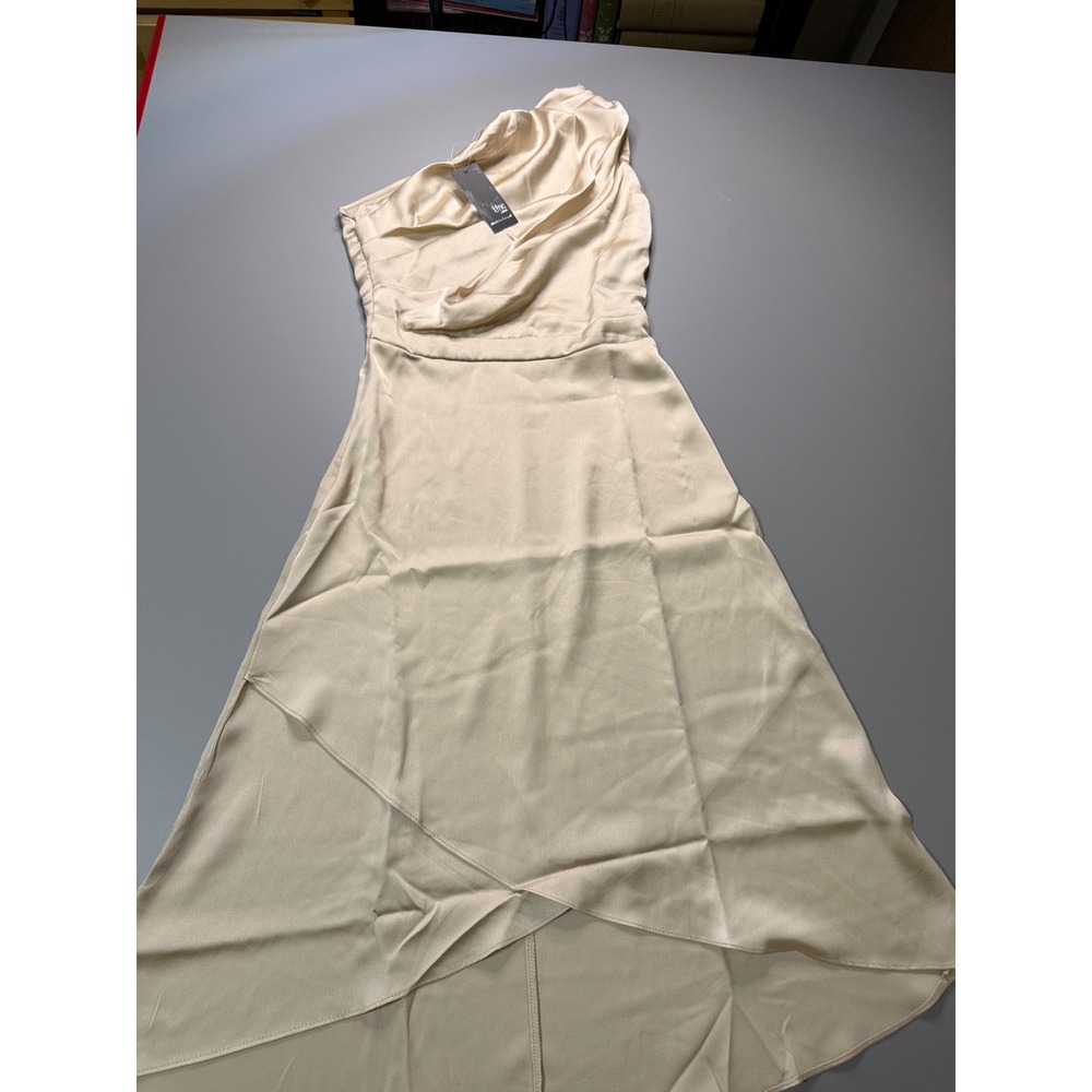 TFNC London One Shoulder Satin Midi Dress Champagne Gold Size 6 New